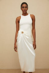 Giovannella Midi Dress - Sleeveless - Round Neck - Decorative Buckle - Ruched Detailing - Panelled Design