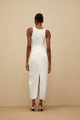 Giovannella Midi Dress - Sleeveless - Round Neck - Decorative Buckle - Ruched Detailing - Panelled Design