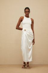 Giovannella Midi Dress - Sleeveless - Round Neck - Decorative Buckle - Ruched Detailing - Panelled Design