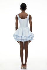 Giselle Dusty Blue Square Neck Tiered Mini Dress
