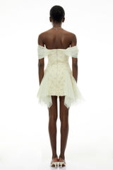 Giselle Green Off Shoulder Butterfly Print Mini Dress
