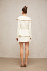Giselle Jacket & Skirt Set - Elegant Twill Weave - Crystal - Embellished Buttons - Peplum Hem - Side Zip Fastening - Chic Design