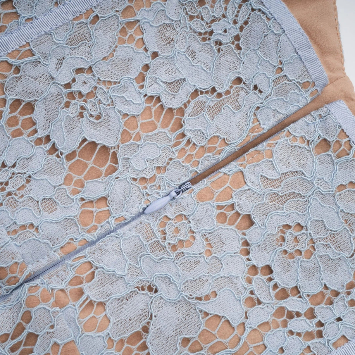 Giselle Midi Dress Blue Floral Lace Boned Belted Calf - Length Hem Scallop Trim