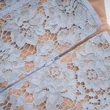 Giselle Midi Dress Blue Floral Lace Boned Belted Calf - Length Hem Scallop Trim