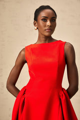 Giselle Mini Dress - Bateau Neckline - Sleeveless - Scoop Back - Fitted Waist with Ruched Detailing