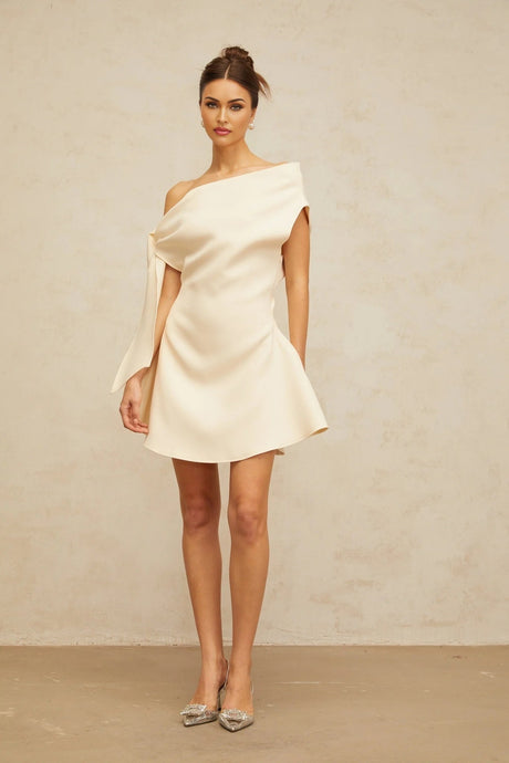 Giselle Mini Dress White Ribbon Flared Hem