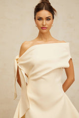 Giselle Mini Dress White Ribbon Flared Hem
