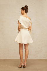Giselle Mini Dress White Ribbon Flared Hem