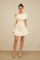 Giselle Mini Dress White Ribbon Flared Hem