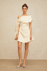 Giselle Mini Dress White Ribbon Flared Hem