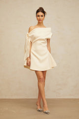 Giselle Mini Dress White Ribbon Flared Hem