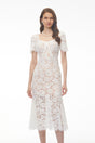 Giselle White Puff Sleeve Floral Lace Midi Dress