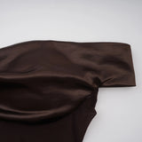 Gitta Brown Off Shoulder Satin Maxi Gown