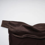 Gitta Brown Off Shoulder Satin Maxi Gown