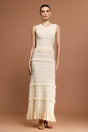 Giuditta Beige Maxi Dress with Ruffles Round Neckline High Quality Materials Flattering Fit Elegant
