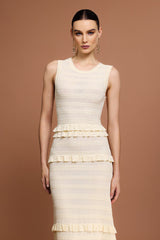 Giuditta Beige Maxi Dress with Ruffles and Round Neckline