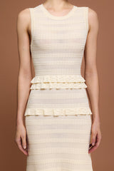Giuditta Beige Maxi Dress with Ruffles and Round Neckline
