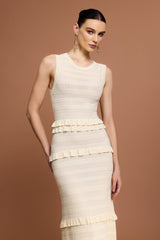 Giuditta Beige Ruffle Tiered Maxi Dress