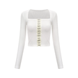 Giuditta Top - Scoop Neck - Front Buckle Fastening - Long Sleeves - Fitted Fit