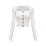 Giuditta Top - Scoop Neck - Front Buckle Fastening - Long Sleeves - Fitted Fit