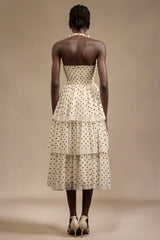 Giulia Beige Layered Dot Print Midi Dress