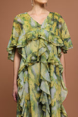 Giulia Green Bohemian Maxi Dress with Ruffled Detailing
