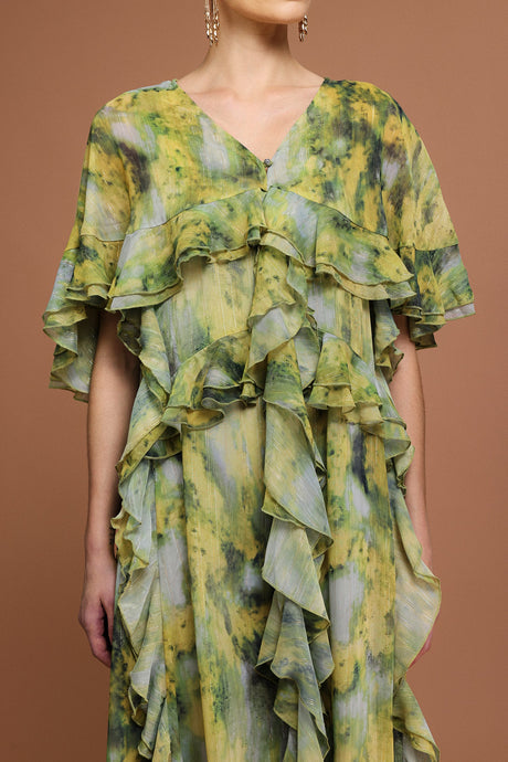 Giulia Green Bohemian Maxi Dress with Ruffled Detailing
