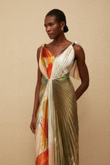 Giulia Green Smudged Graffiti Satin Maxi Dress