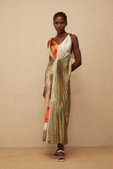 Giulia Green Smudged Graffiti Satin Maxi Dress