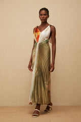 Giulia Green Smudged Graffiti Satin Maxi Dress