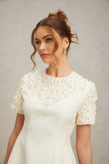 Giulia Mini Dress – Short Sleeves – Cinched Waist – Floral Appliqué
