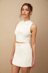 Giulia Skirt & Top Set - Crystal Embellishments - Pleated Detailing - Cropped Top - A - Line Skirt