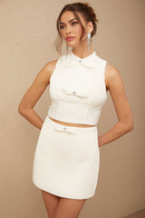 Giulia Skirt & Top Set - Crystal Embellishments - Pleated Detailing - Cropped Top - A - Line Skirt