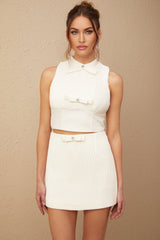 Giulia Skirt & Top Set - Crystal Embellishments - Pleated Detailing - Cropped Top - A - Line Skirt
