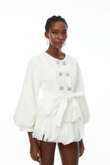 Giulia White Belted Ruffled Panel Mini Dress