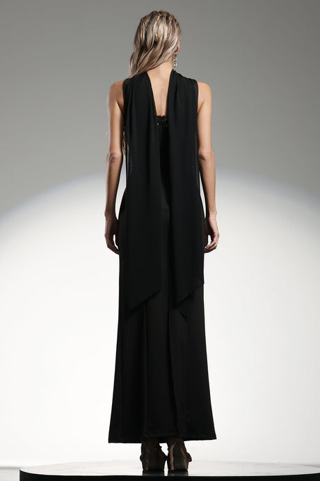 Giuliana Black Embellished Plunge Neckline Maxi Dress