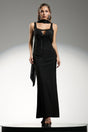Giuliana Black Evening Event Dress with Plunging Neckline and Embellishments