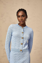 Giuliana Cardigan & Skirt - Knitted Jacquard Design - Tone Buttons - Ribbed Hem - Front Button Fastening