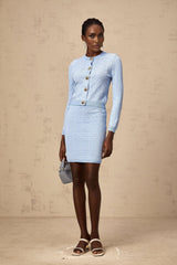 Giuliana Cardigan & Skirt - Knitted Jacquard Design - Tone Buttons - Ribbed Hem - Front Button Fastening
