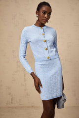 Giuliana Cardigan & Skirt - Knitted Jacquard Design - Tone Buttons - Ribbed Hem - Front Button Fastening
