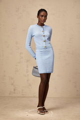 Giuliana Cardigan & Skirt - Knitted Jacquard Design - Tone Buttons - Ribbed Hem - Front Button Fastening