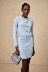 Giuliana Cardigan & Skirt - Knitted Jacquard Design - Tone Buttons - Ribbed Hem - Front Button Fastening