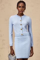 Giuliana Cardigan & Skirt - Knitted Jacquard Design - Tone Buttons - Ribbed Hem - Front Button Fastening