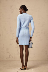 Giuliana Cardigan & Skirt - Knitted Jacquard Design - Tone Buttons - Ribbed Hem - Front Button Fastening