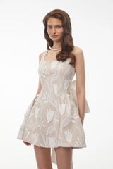 Giuliana Cream Square Neck Floral Print Mini Dress