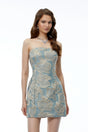Giuliana Dusty Blue Floral Embroidered Mini Dress