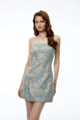 Giuliana Dusty Blue Floral Embroidered Mini Dress