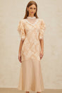 Giuliana Midi Dress - Mock Neck - Ruffled Batwing Sleeves - Floral Lace - Bead Embellishment - Mermaid Hem