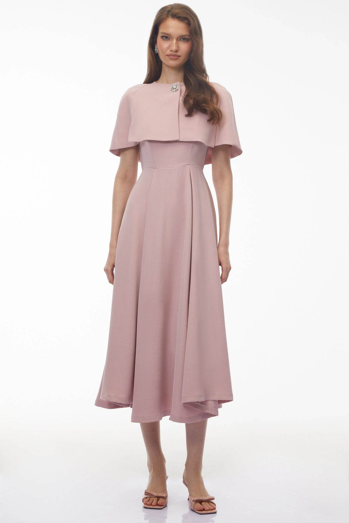 Giuliana Pink Solid Cape  Midi Dress Set
