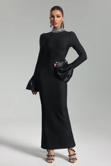 Giulietta Black Bell Sleeve Diamante Detail Maxi Dress